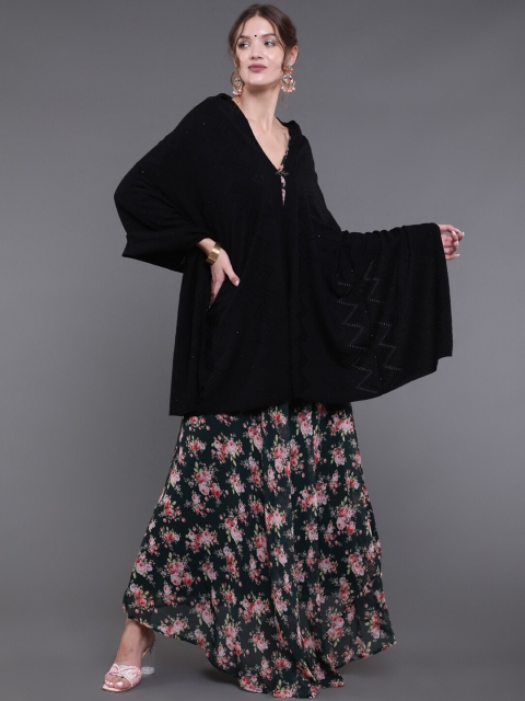 

saubhagya Women Black Self Design Knitted Shawl