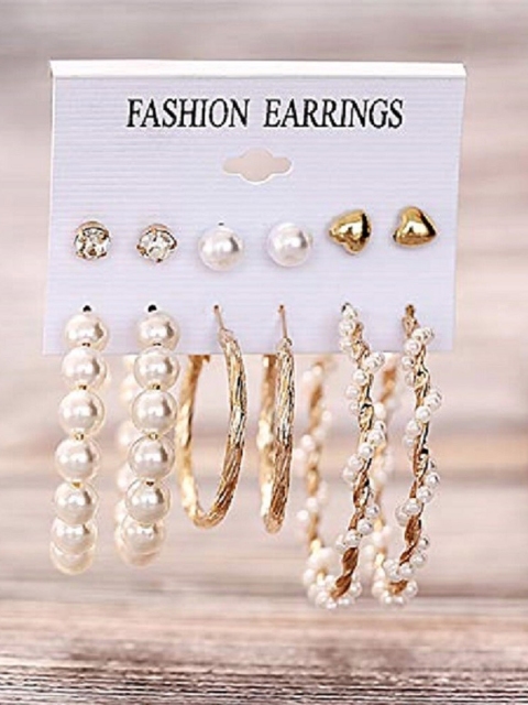 

CHOCOZONE Women Gold-Toned & White Contemporary Studs Earrings