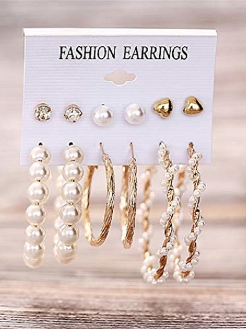 

CHOCOZONE Girls Set Of 12 White Gold-Plated Alloy Contemporary Hoop Earrings