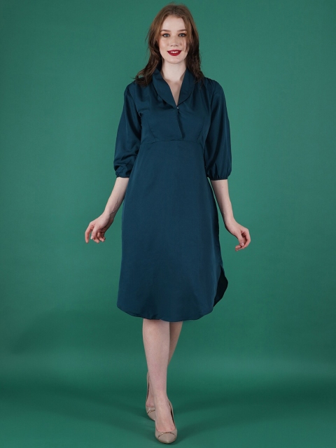 

DESI WOMANIYA Women Teal Crepe A-Line Dress