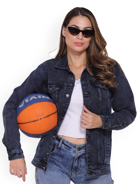 

Mad Over Print Women Blue Washed Cotton Denim Jacket