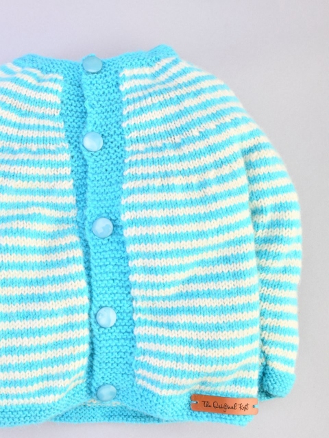 

The Original Knit Unisex Kids Blue & White Cable Knit Striped Cardigan