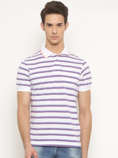 

Peter England Men White & Purple Striped Polo Collar T-shirt