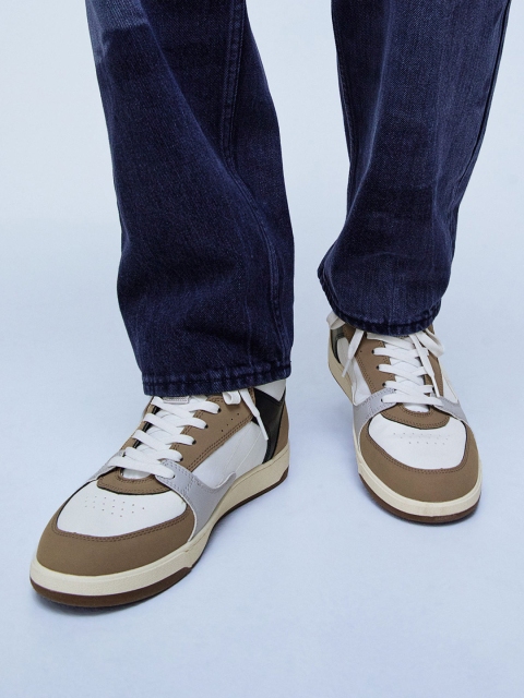 

H&M Men Beige & White Colourblocked Hi-Top Trainers Casual Shoes