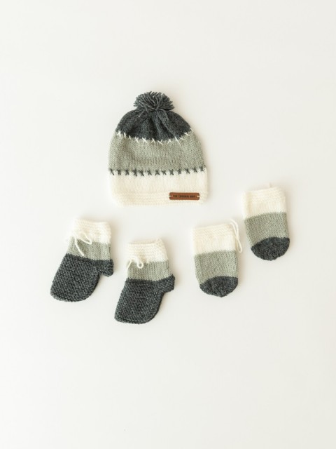 

The Original Knit Unisex Kids Grey & White Colourblocked Beanie