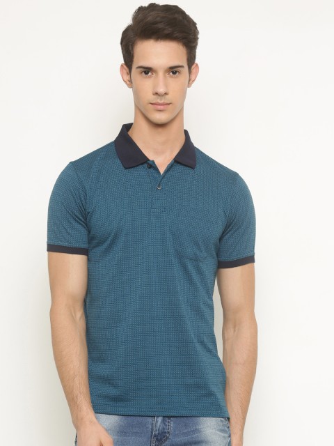 

Peter England Men Blue Self Design Polo Collar T-shirt