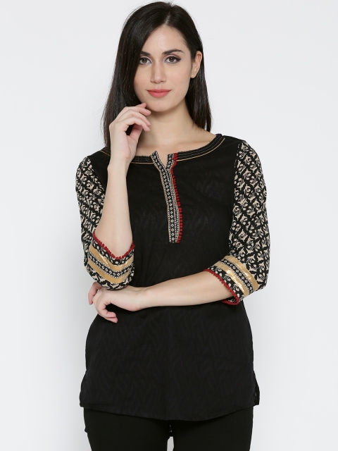 

Rangriti Black Woven Design A-Line Kurti