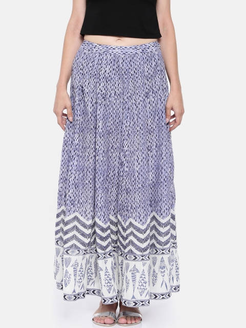 

Rangriti White & Blue Printed Maxi Skirt