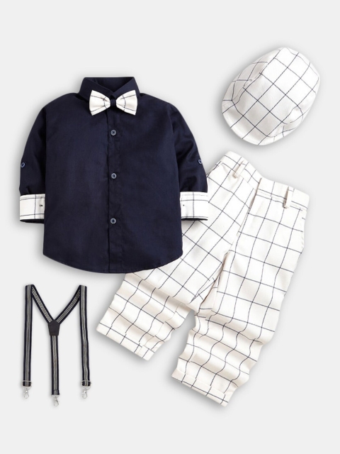 

Hopscotch Boys Off White & Navy Blue Pure Cotton Shirt with Trouser