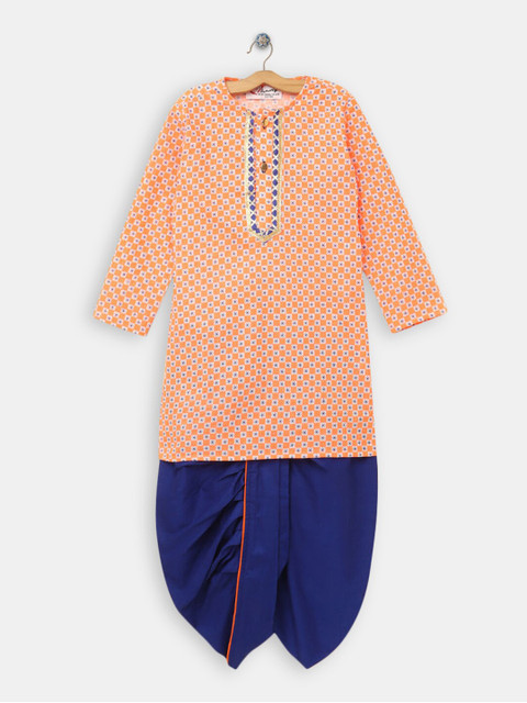

Hopscotch Boys Orange Printed Kurta with Dhoti Pants