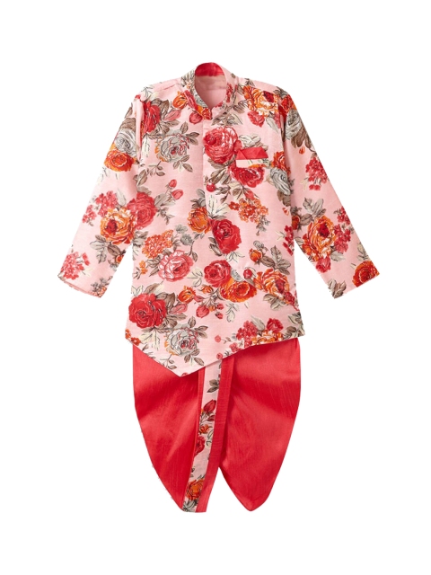 

Hopscotch Boys Pink Floral Printed Kurta with Dhoti Pant Set