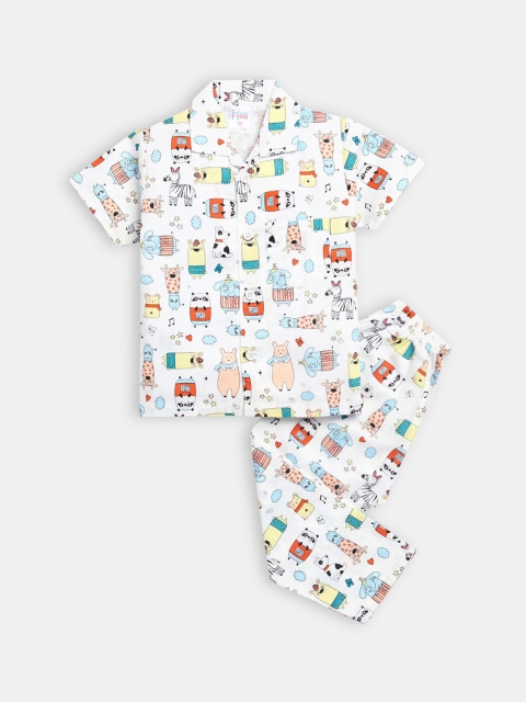 

Hopscotch Boys White & Red Printed Pure Cotton Night suit 1165838