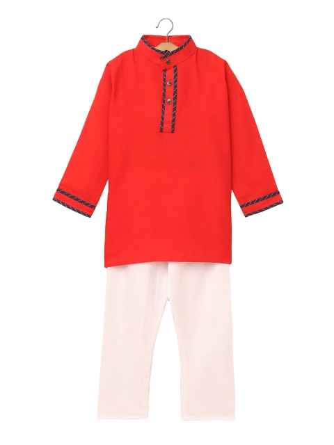 

Hopscotch Boys Red Solid Straight Kurta with Pyjamas
