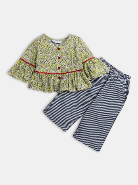 

Hopscotch Girls Yellow & Black Printed Top with Trousers