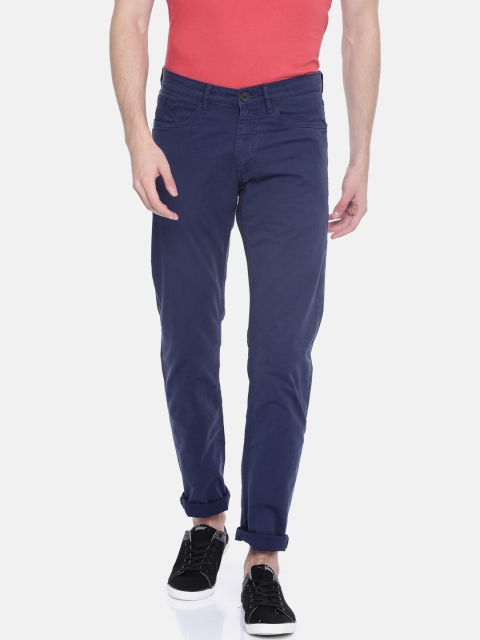 

Solly Jeans Co. Men Blue Regular Fit Solid Regular Trousers