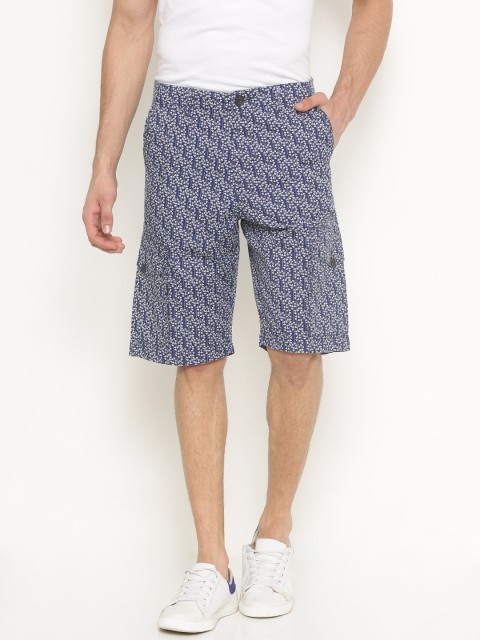 

Solly Jeans Co. by Allen Solly Men Blue & White Printed Tailored Fit Cargo Shorts