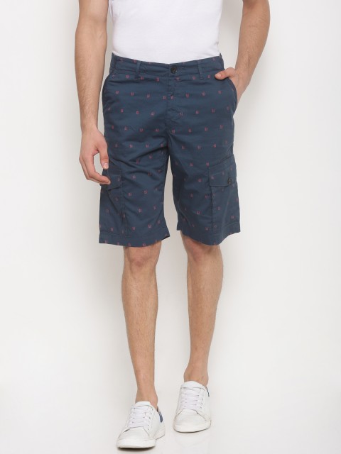

Solly Jeans Co. by Allen Solly Men Blue Printed Tailored Fit Cargo Shorts