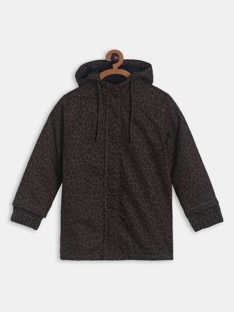 

Hopscotch Boys Brown Printed Hooded Sweatshirt
