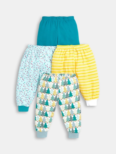 

Hopscotch Boys Set Of 4 Printed Cotton Joggers, Teal