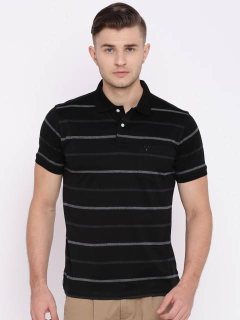 

Allen Solly Men Black Striped Polo Collar T-shirt
