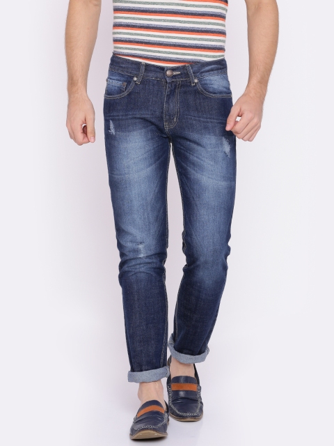 

American Crew Men Blue Straight Fit Mid-Rise Mildly Distressed Jeans