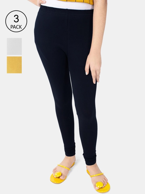 

FRENCH KLEIDER Girls Pack Of 2 Solid Churidar-Length Leggings, Black