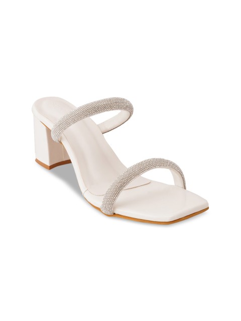 

SCENTRA White Embellished Block Heels