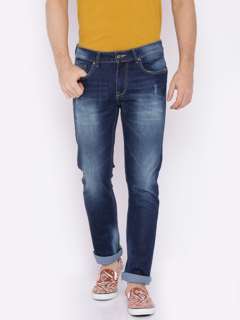 

American Crew Men Blue Straight Fit Mid-Rise Low Distress Stretchable Jeans
