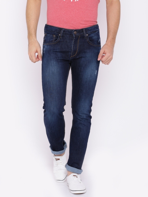 

American Crew Men Blue Slim Fit Mid-Rise Low Distress Stretchable Jeans