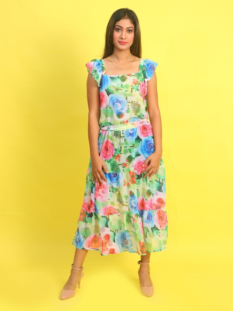 

Rajoria Instyle Women Multicoloured Floral Georgette Midi Dress, Multi