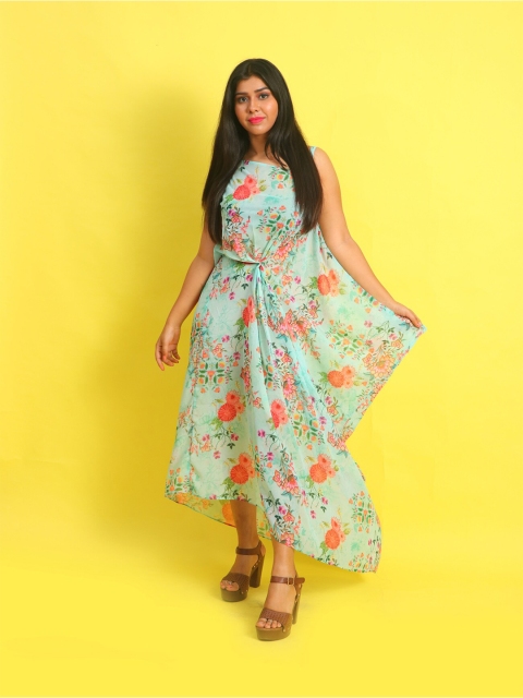 

Rajoria Instyle Multicoloured Floral Georgette Ethnic Maxi Dress, Sea green