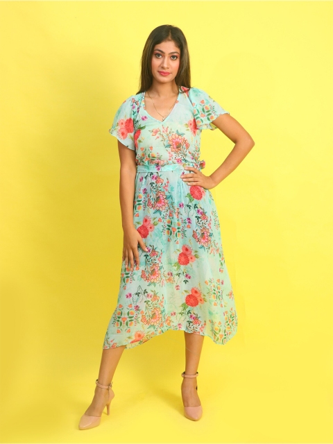 

Rajoria Instyle Blue & Red Floral Georgette Midi Dress