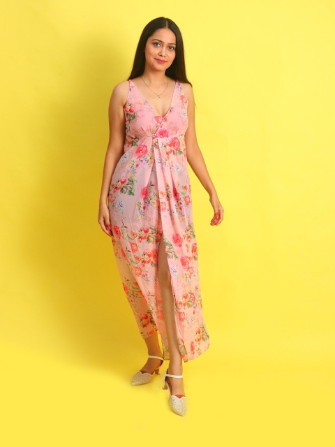 

Rajoria Instyle Women Pink Floral Georgette Maxi Dress, Multi