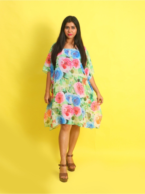

Rajoria Instyle Women Green & Blue Floral Printed Georgette Kaftan Dress