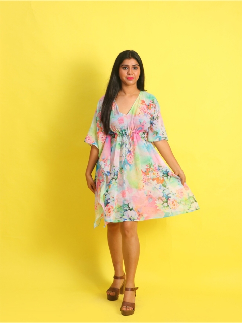 

Rajoria Instyle Multicoloured Floral Georgette Ethnic A-Line Dress, Multi
