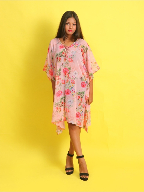 

Rajoria Instyle Pink & Red Floral Georgette Kaftan Dress