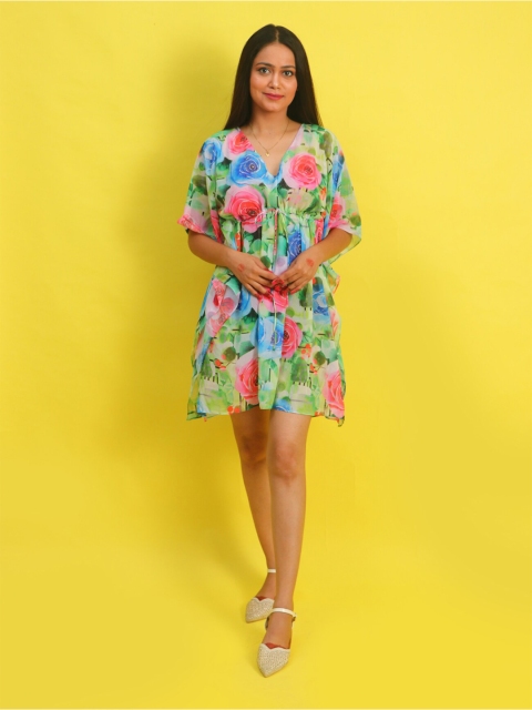 

Rajoria Instyle Women Green & Blue Floral Georgette Kaftan Dress