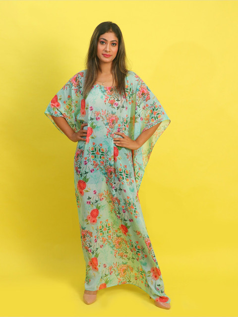 

Rajoria Instyle Multicoloured Floral Georgette Ethnic Kaftan Maxi Dress, Multi
