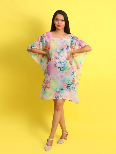 

Rajoria Instyle Multicoloured Floral Georgette Kaftan Dress, Multi