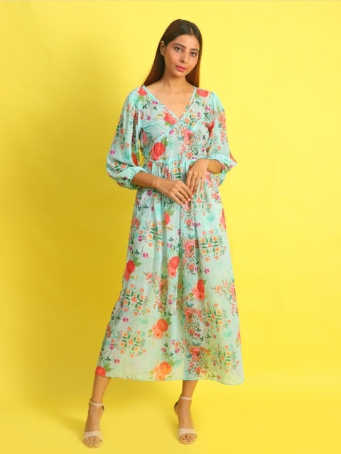 

Rajoria Instyle Women Blue Floral Georgette Midi Dress