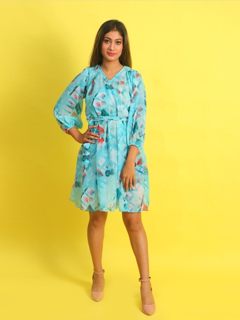 

Rajoria Instyle Blue Floral Georgette Wrap Coverup Dress