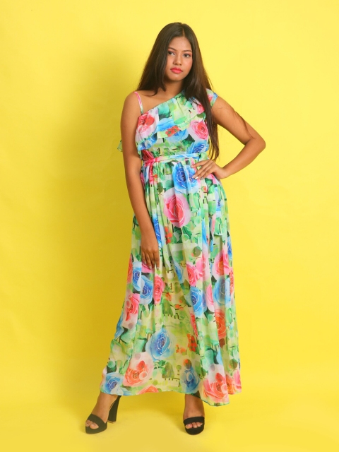

Rajoria Instyle Green & Blue Floral Georgette Maxi Dress