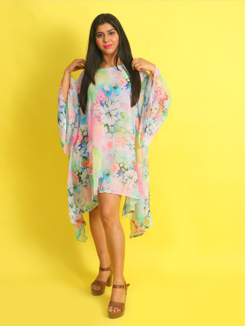 

Rajoria Instyle Pink & Green Floral Georgette Kaftan Dress