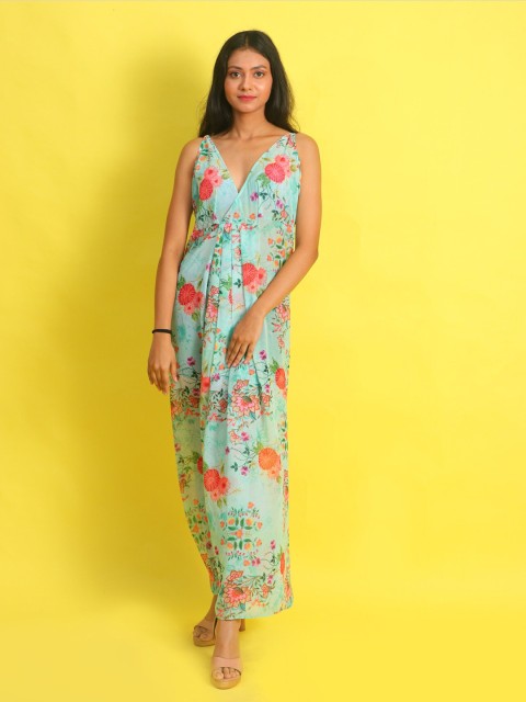 

Rajoria Instyle Multicoloured Floral Georgette Ethnic Maxi Dress, Multi