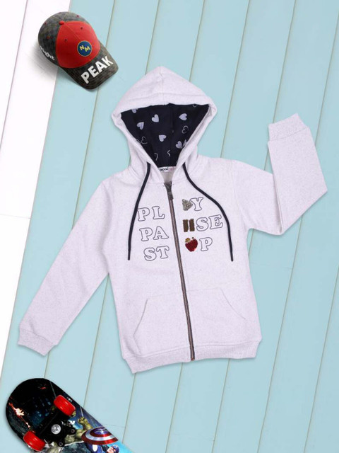 

Nins Moda Girls Off White Printed Hooded Sweatshirt