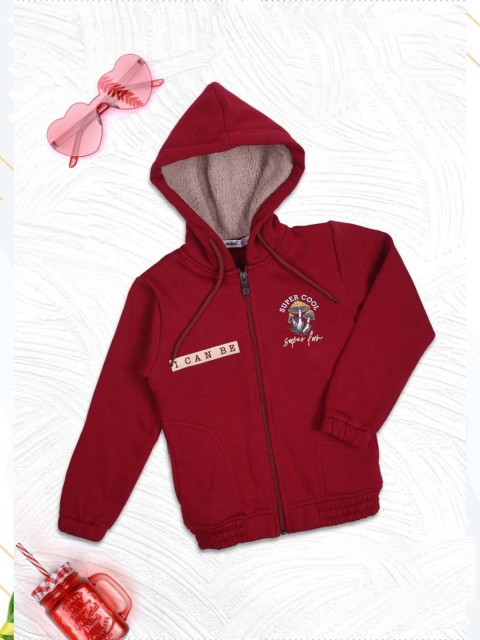 

Nins Moda Girls Maroon Printed Hooded Sweatshirt