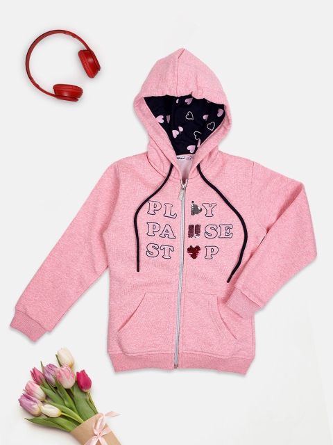 

Nins Moda Girls Pink Printed Hooded Sweatshirt