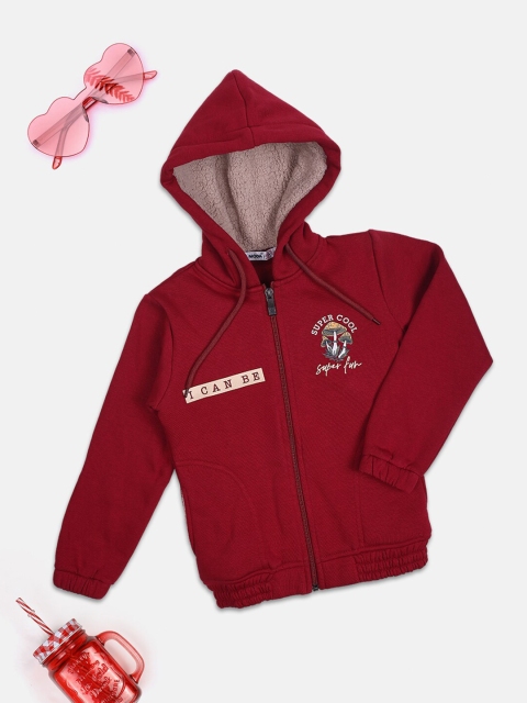 

Nins Moda Girls Maroon Printed Hooded Sweatshirt