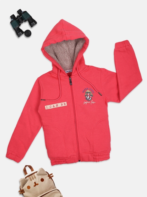 

Nins Moda Girls Coral Printed Hooded Sweatshirt