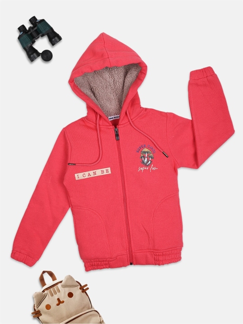 

Nins Moda Girls Coral Printed Hooded Sweatshirt